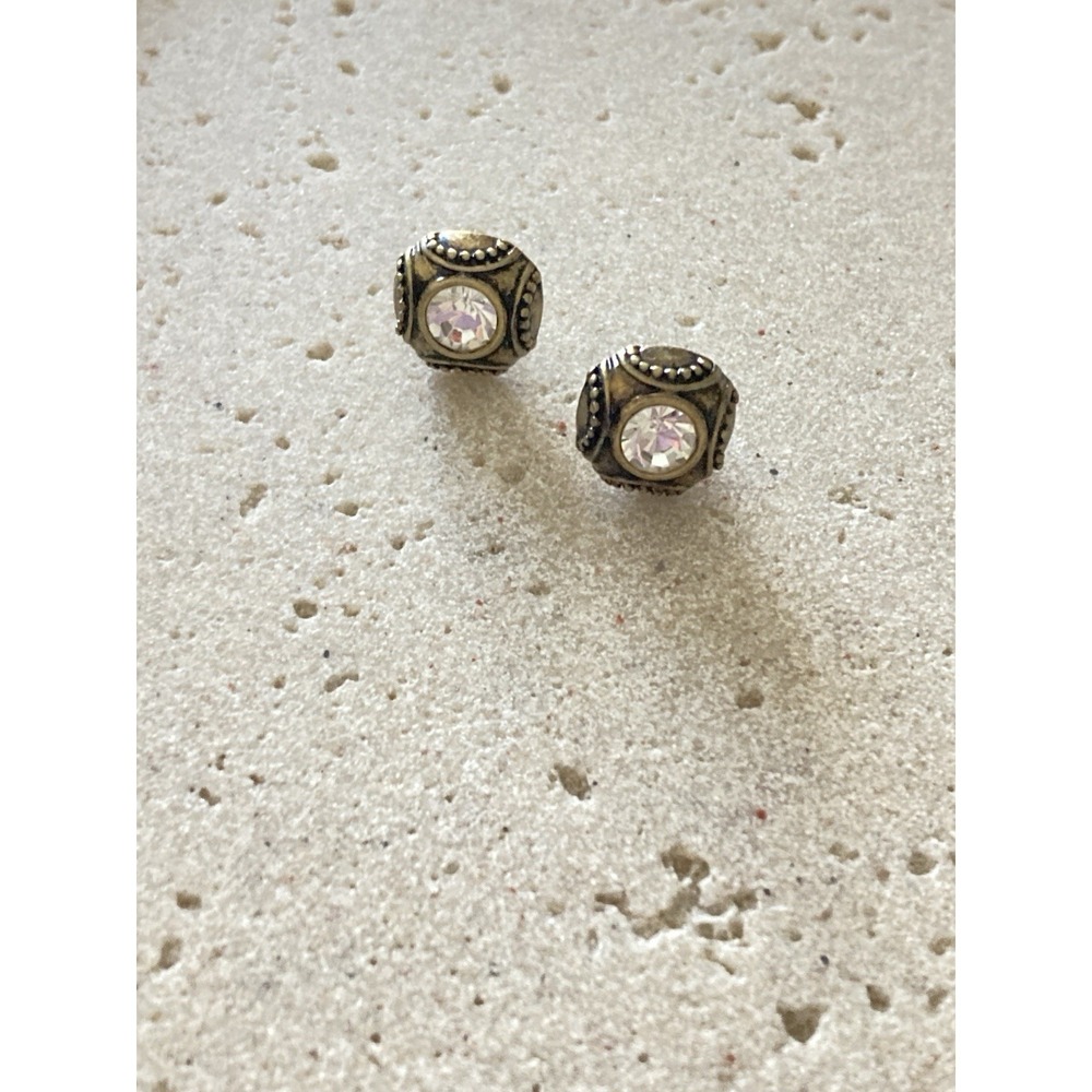 Lia Sophia Antiqued Gold Tone Clear Rhinestone Stud Earrings‎ Ornate Square